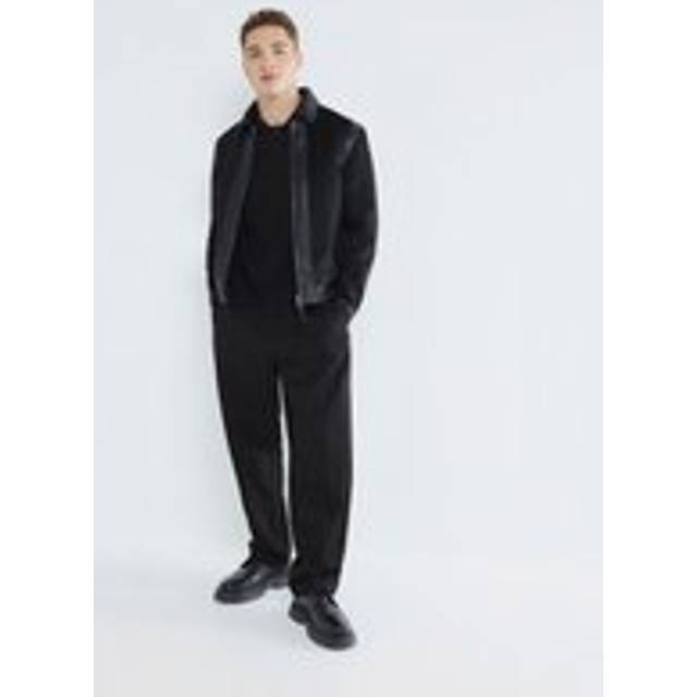 Mens River Island Black Faux Leather Trim Jacket