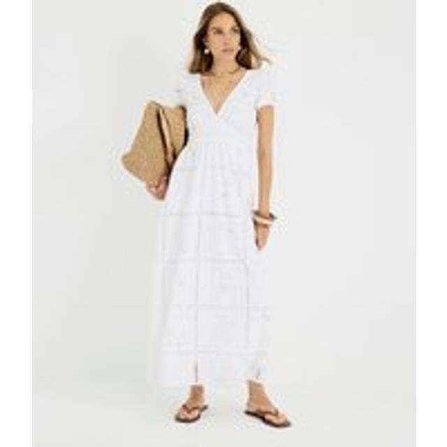 River Island Womens White Short Sleeve Cutwork Maxi Dress - 8