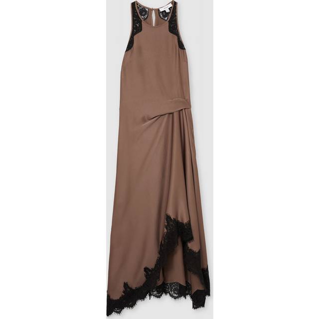 Reiss Anais Satin Drape Lace-Trim Midi Dress