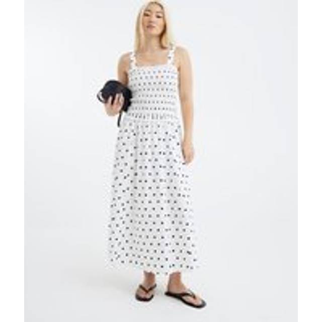 River Island Womens White Polka Dot Shirred Midi Dress - 6