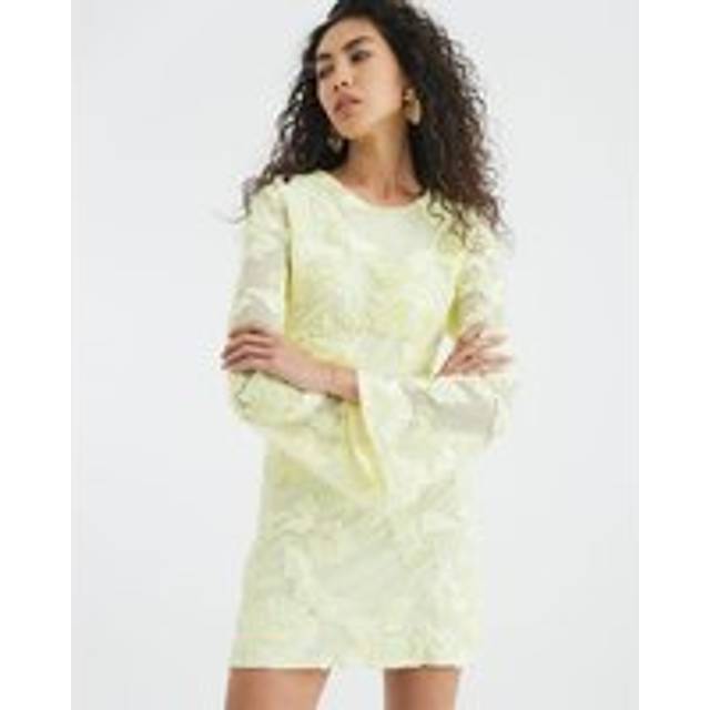 River Island Womens Yellow Long Sleeve Floral Mesh Mini Dress
