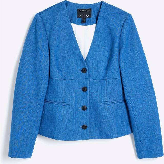 River Island Womens Blue Denim V-Neck Blazer - 14