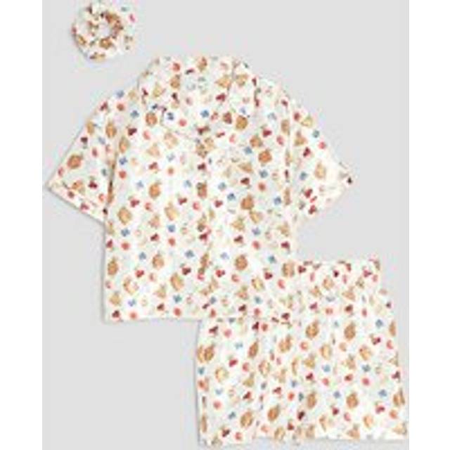 River Island Girls Cream Satin Bakery Bear Pyjamas Set - 7-8 Yrs