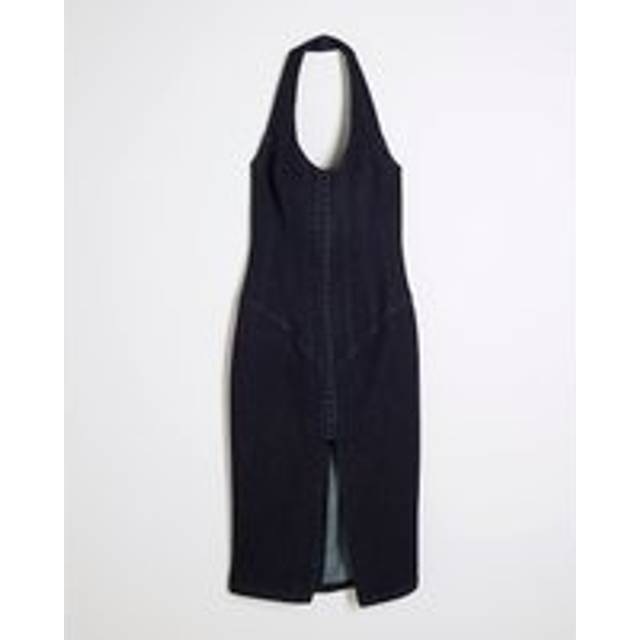 River Island Womens Petite Blue Denim Halter Neck Corset Dress - 8