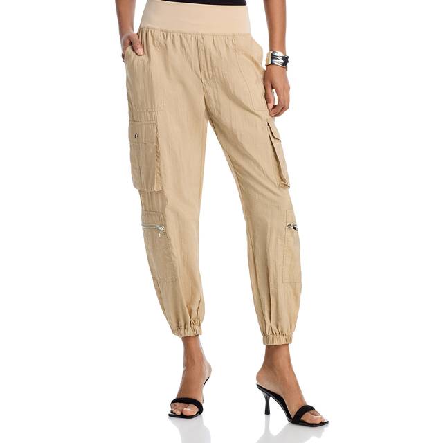Genevive Satin Cargo Jogger Pants - KHAKI - X-Small