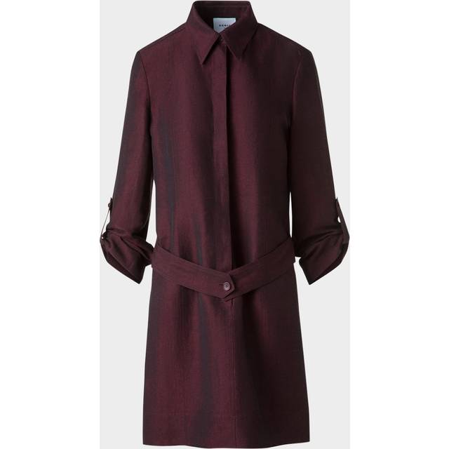 Long-Sleeve Belted Viscose-Linen Shirtdress - BLACKBERRY - 16