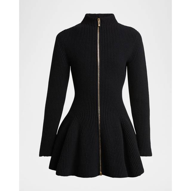 Alaïa - Ribbed Wool And Cashmere-blend Peplum Cardigan - Black - FR 40