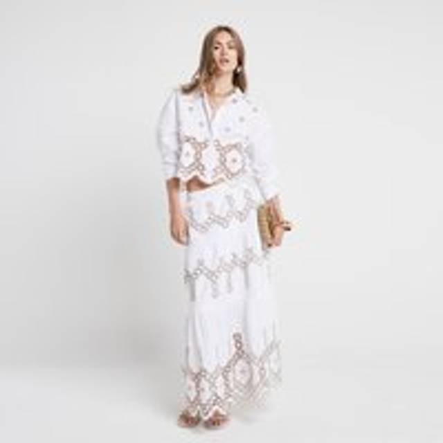 River Island Womens White Broderie Maxi Skirt - 6