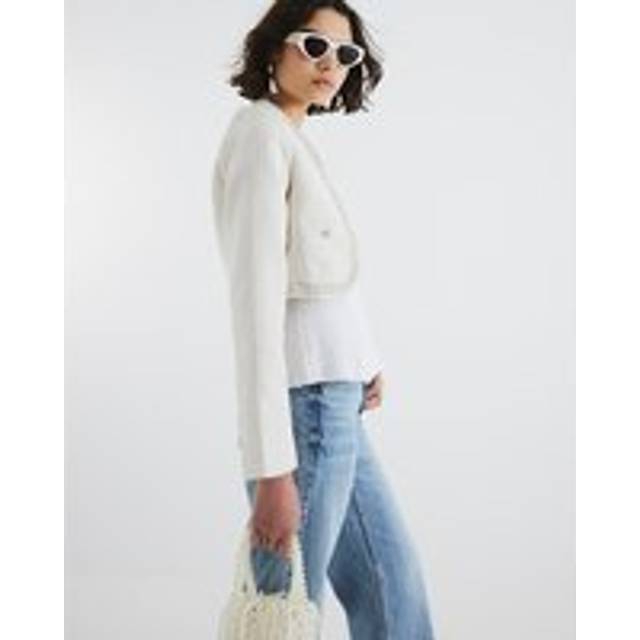 River Island Womens White Boucle Pearl Trim Cropped Jacket - M