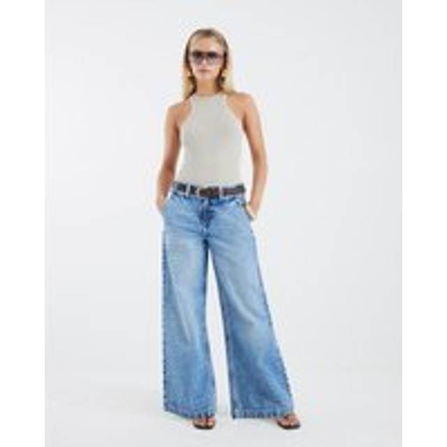 River Island Womens Petite Blue Belted Wide Leg Baggy Jeans - 4XS