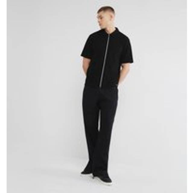 Mens River Island Black Slim Fit Smart Zip Through Polo Shirt - XL