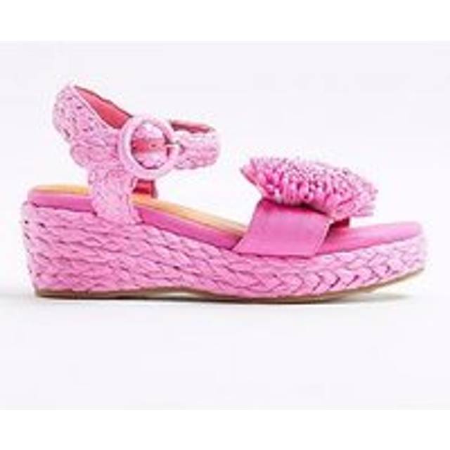 River Island Older Girl Raffia Wedge Sandals - Pink, Pink - Dark, Size 10 Younger