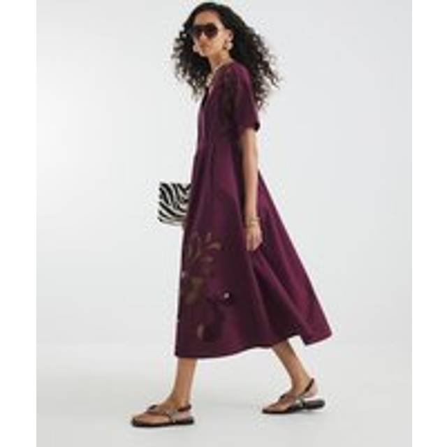 River Island Womens Red Short Sleeve Cutwork Midi Dress - 8