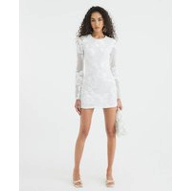 River Island Womens White Long Sleeve Floral Mesh Mini Dress