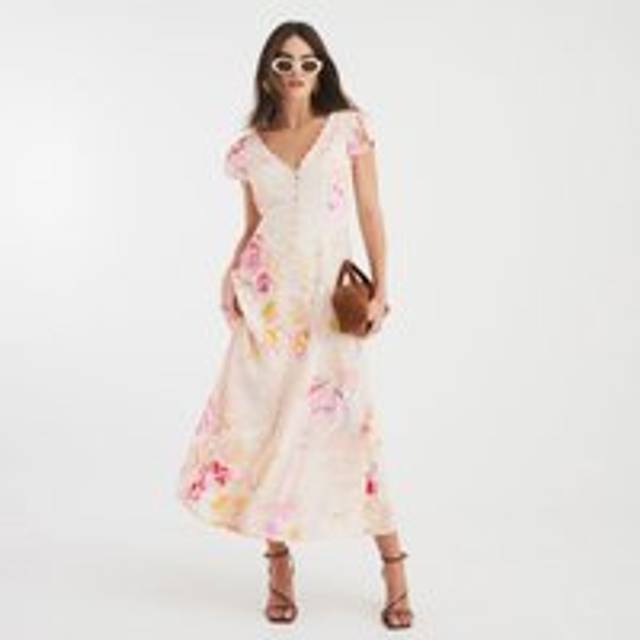 River Island Womens Pink Lace Angel Sleeve Floral Midi Slip Dress - 12