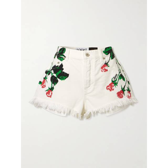 LOEWE - + Paula's Ibiza Frayed Floral-print Denim Shorts - White - FR 42