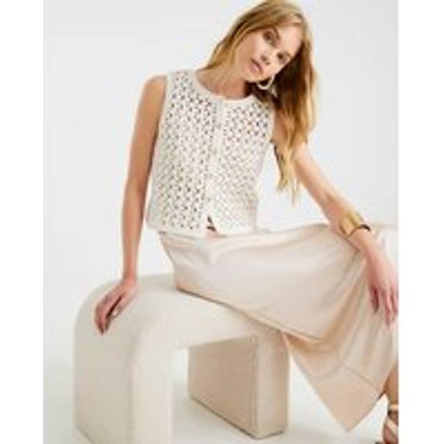 River Island Womens Cream Crochet Waistcoat Hybrid Midi Dress