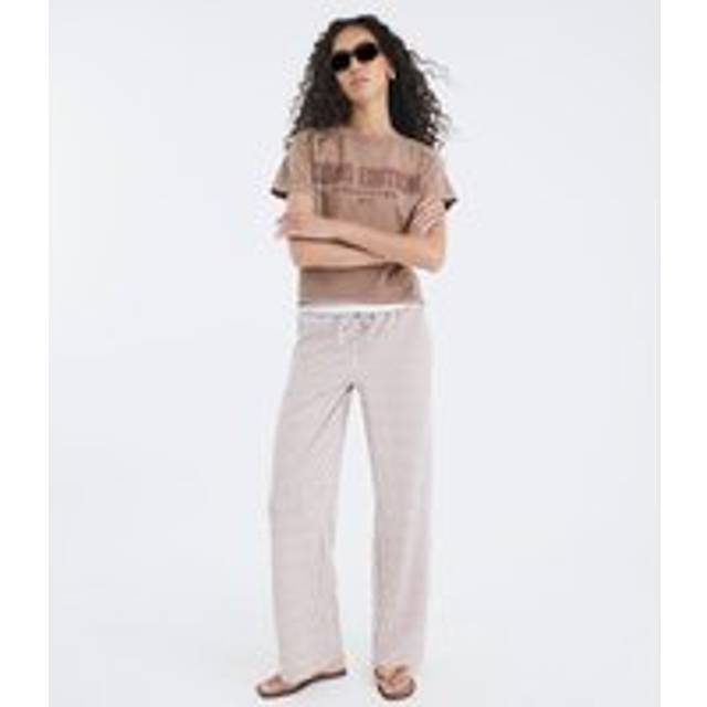 River Island Womens Beige Gingham Wide Leg Trousers - M