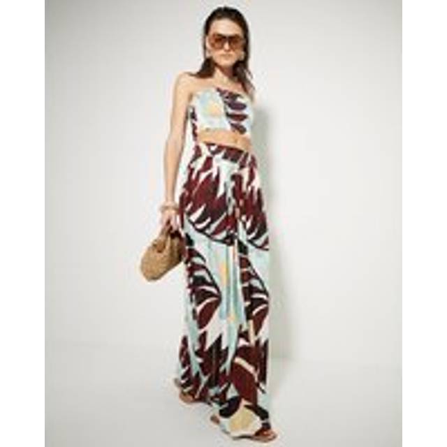 River Island Womens Blue Leaf Print Top And Skirt Beach Set - M