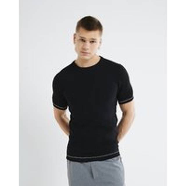 Mens River Island Black Muscle Fit Checkerboard T-Shirt