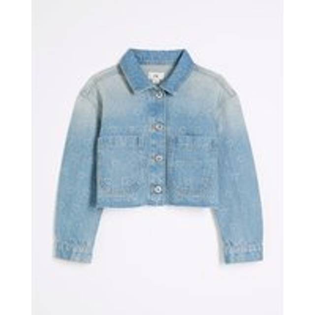 River Island Girls Rhinestone Denim Heart Jacket - Mid Blue, Denim - Medium, Size Age: 9-10 Years - age: 9-10 YEARS