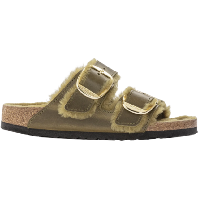 Women's mules Birkenstock Arizona Big Buckle Shearling Oiled Leather - Vert