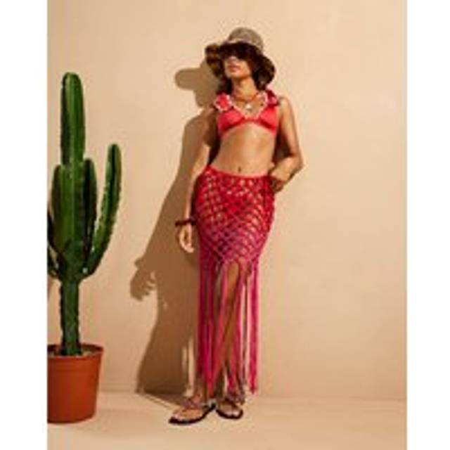 River Island Womens Red Del Maar Macramé Beach Maxi Skirt - L
