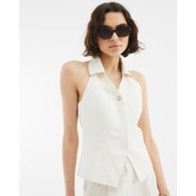 River Island Womens Beige Linen Blend Halter Neck Top - 14