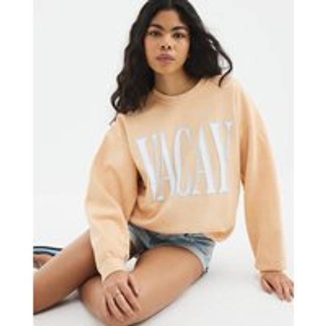 River Island Womens Orange Long Sleeve Vacay Slogan Sweatshirt