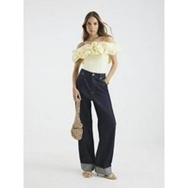 River Island Womens Yellow Short Sleeve Ruffle Bardot Top - XL