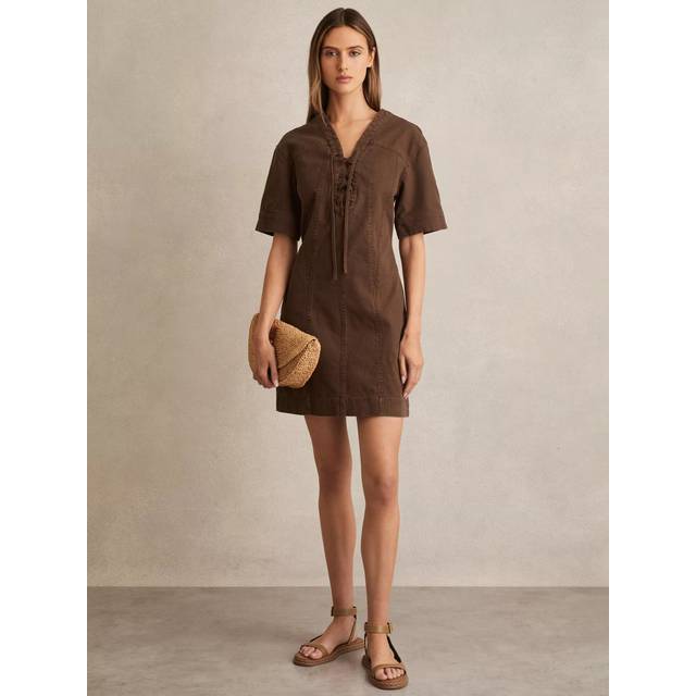 Reiss Tia Lace Up Shift Dress, Chocolate