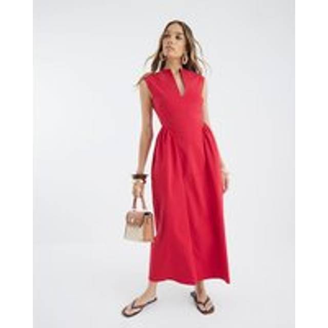 River Island Womens Red Sleeveless V Neck Midi Dress - L
