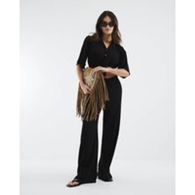 River Island Womens Black Crinkle Linen Blend Tie Front Shirt
