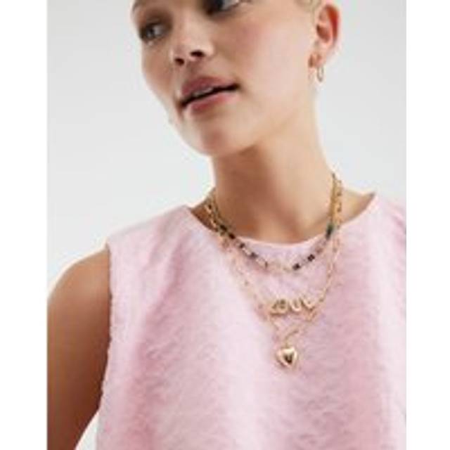 River Island Womens Gold Charms Love Layered Necklace - One Size