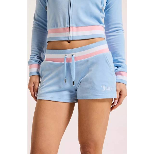 (Blue, XS) Juicy Couture Velour Stripe Booty Short Polyester Women's Blue Mid-Length Shorts