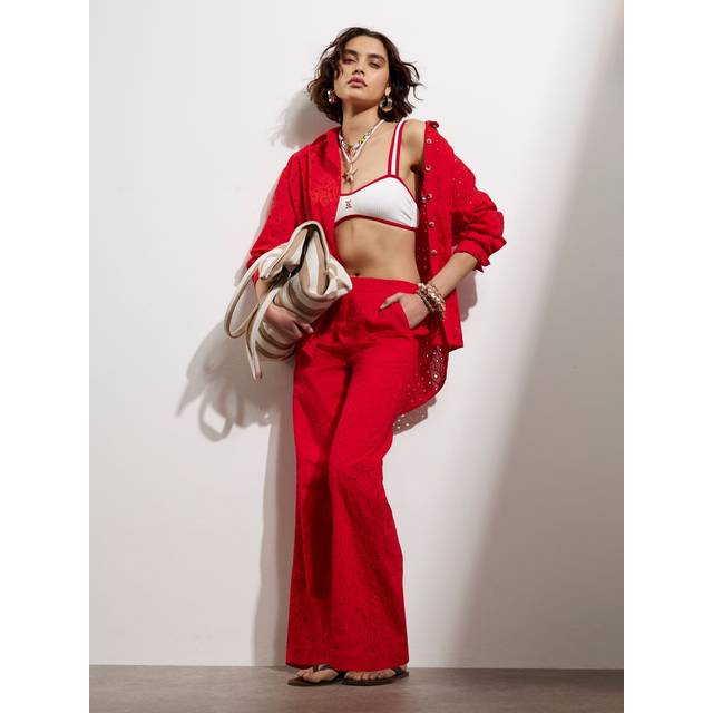 River Island Womens Red Broderie Wide Leg Trousers