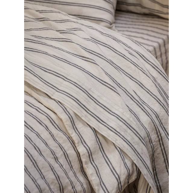 Piglet in Bed Ivory Kemptown Stripe 100% Linen Flat Sheet  - Single, White