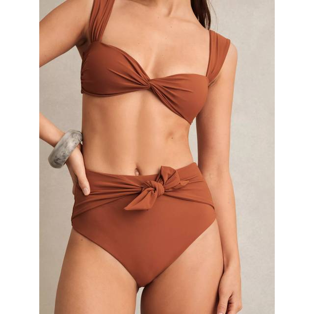 Reiss Hallie High Waist Tie Front Bikini Bottoms, Brown