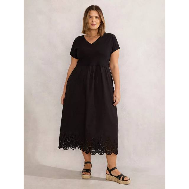 Live Unlimited Curve Broderie Hem T-Shirt Dress, Black