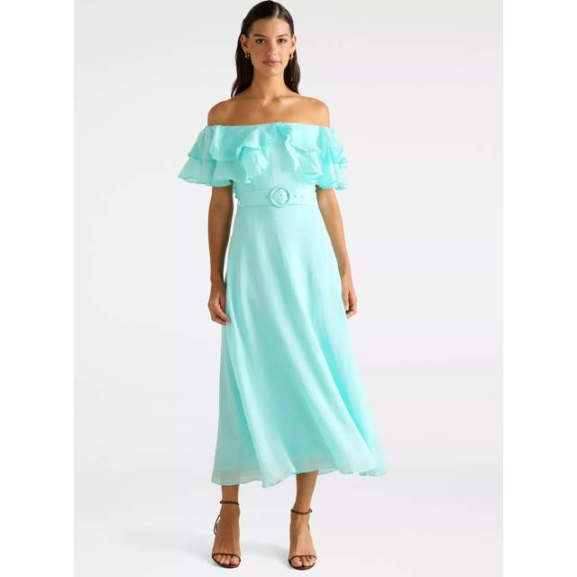 Forever New Jemima Ruffle Midi Dress, Aqua Splash
