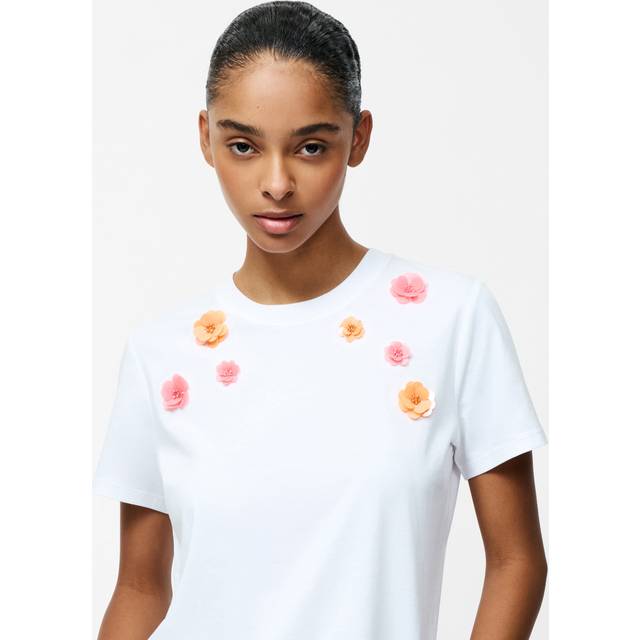 French Connection 3D Floral Motif Short Sleeve T-Shirt, Linen White
