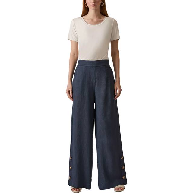 James Lakeland Women's Navy Linen Button Trousers - VIP - Size: 18/None