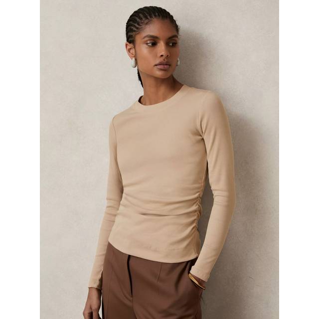 Reiss Tessa Ribbed Long Sleeve Top, Camel