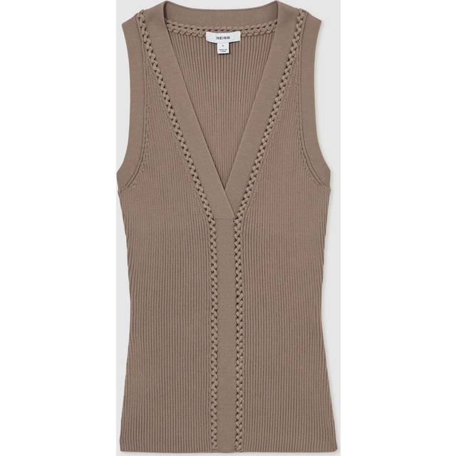 Reiss Lanette Mink Craft Stitch Sleeveless V Neck Vest
