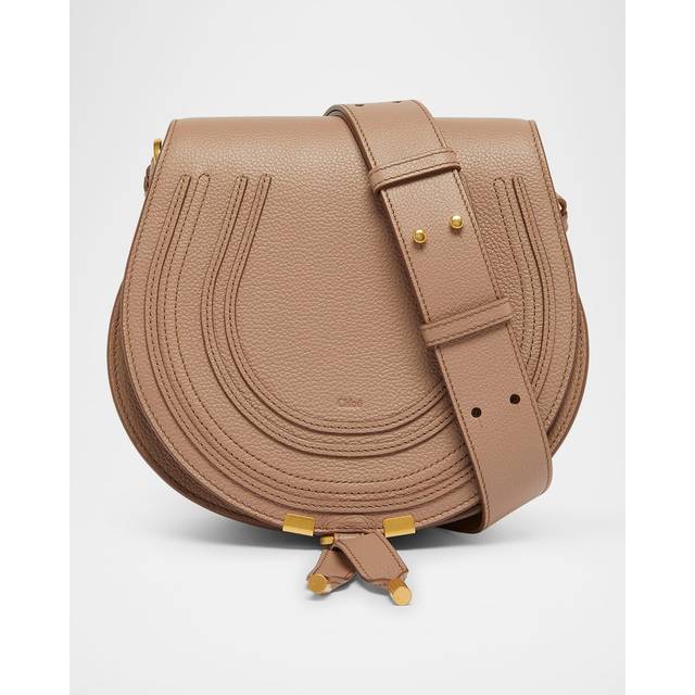 CHLOÉ Marcie saddle bag in grained leather Pink Size OneSize 100% Calf-skin leather