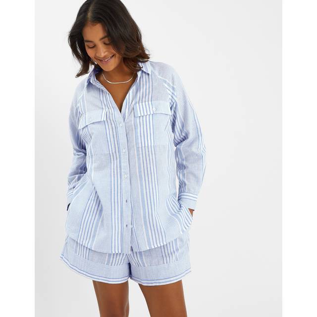Accessorize Stripe Beach Cover Up Shirt, Blue