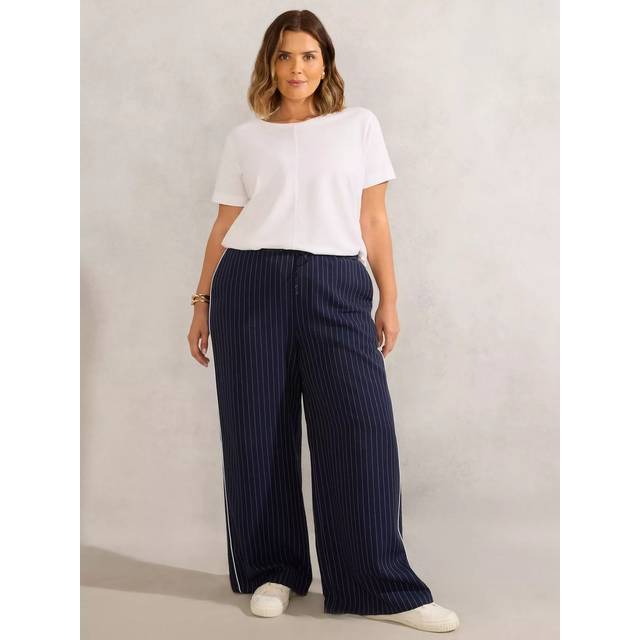 Live Unlimited Curve Petite Pinstripe Drawstring Trousers, Navy