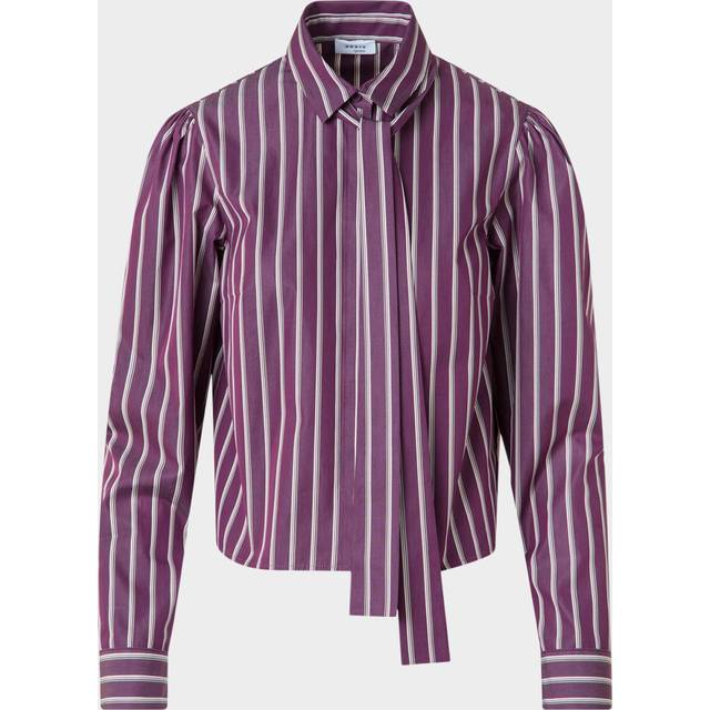 Striped Tie-Neck Cotton Poplin Blouse - BLACKBERRY - 14