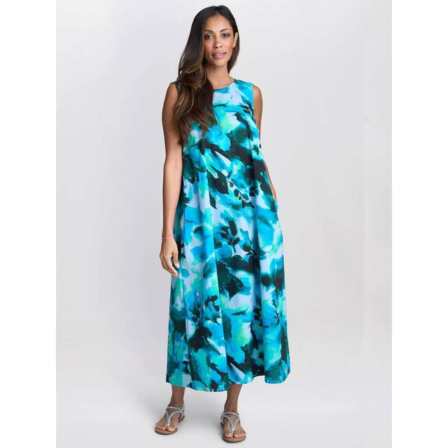 Gina Bacconi Rory Cotton Abstract Print Tent Dress, Teal/Multi