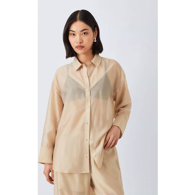 John Lewis ANYDAY Sheer Long Sleeve Shirt, Black